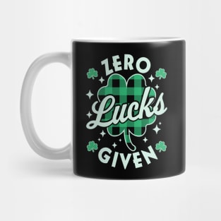 Zero Lucks Given Funny St Patricks Day Green Plaid Shamrock Mug